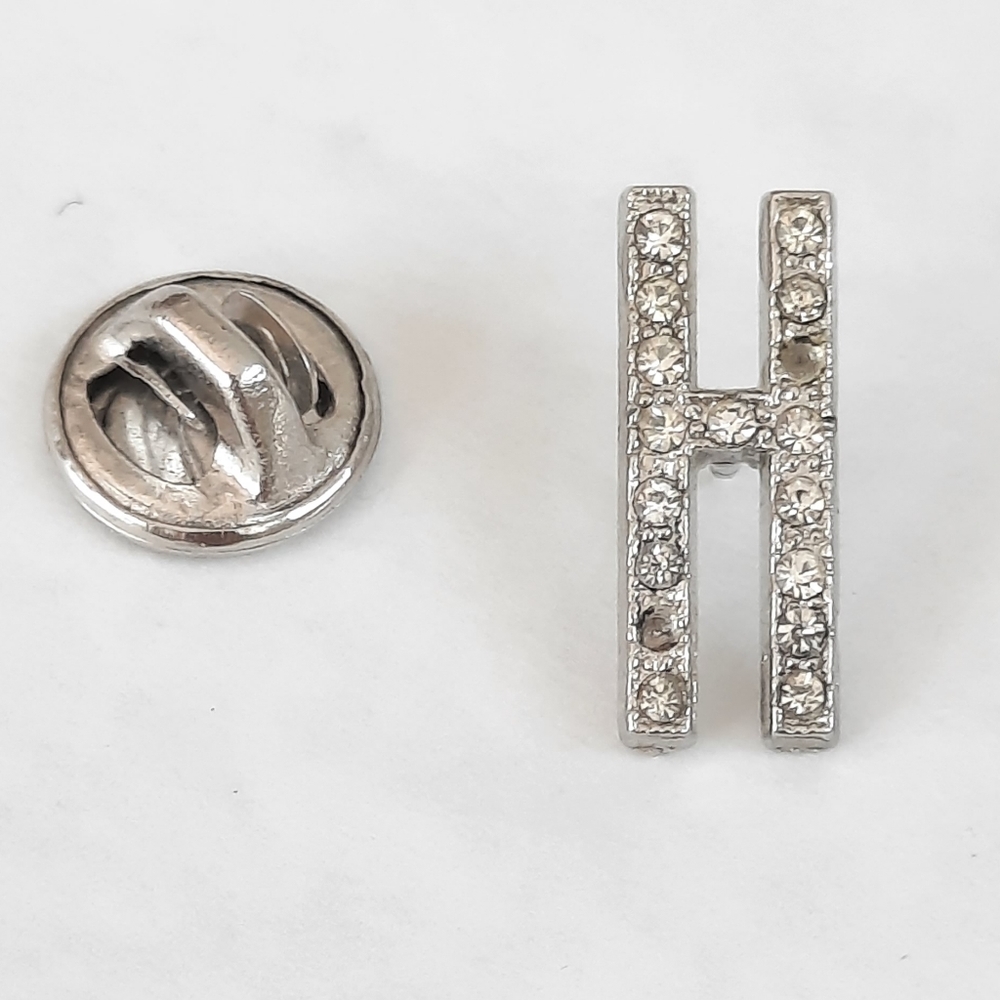 Vintage H Initial Crystal Pin